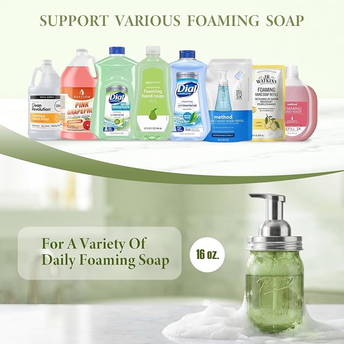 Amolliar Plastic Mason Jar Foaming Soap Dispenser Pump Lid, 16oz Foam Soap - Image 5