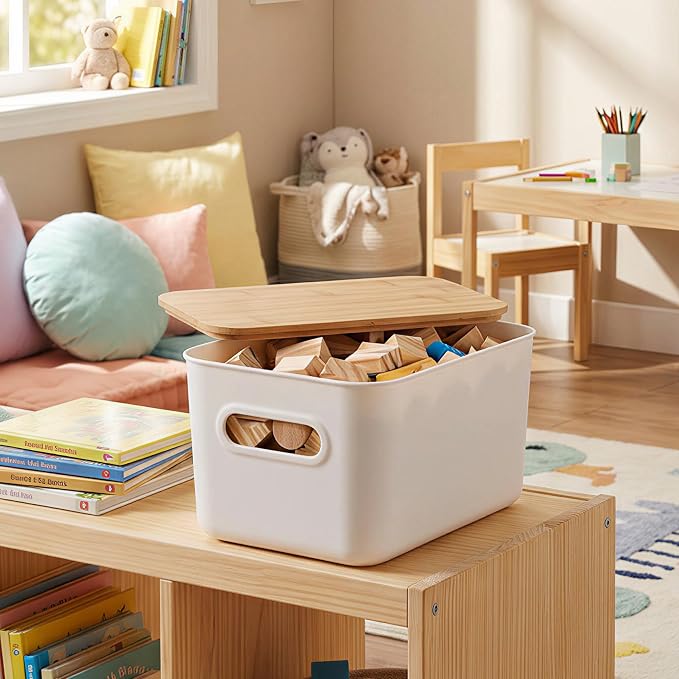Citylife Storage Bins with Bamboo Lids 6QT Plastic Storage Containers Stackable - Image 4