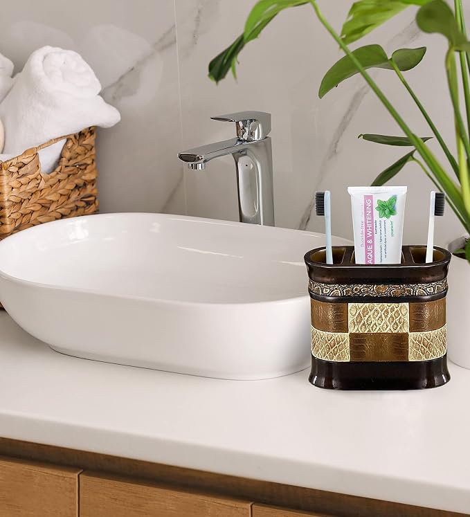 Zahari Home 4pc Zambia Stylish Bathroom Accessories Set Soap Pump, Tooth Brush - Image 4