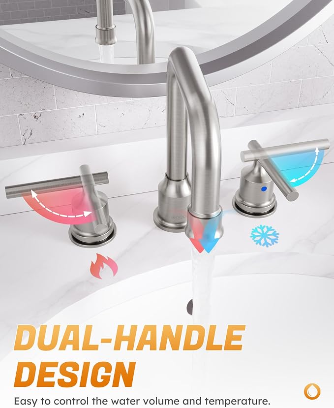 WOWOW 2 Handles 8 inch Widespread High Arc Bathroom Faucet Brushed Nickel - Image 6