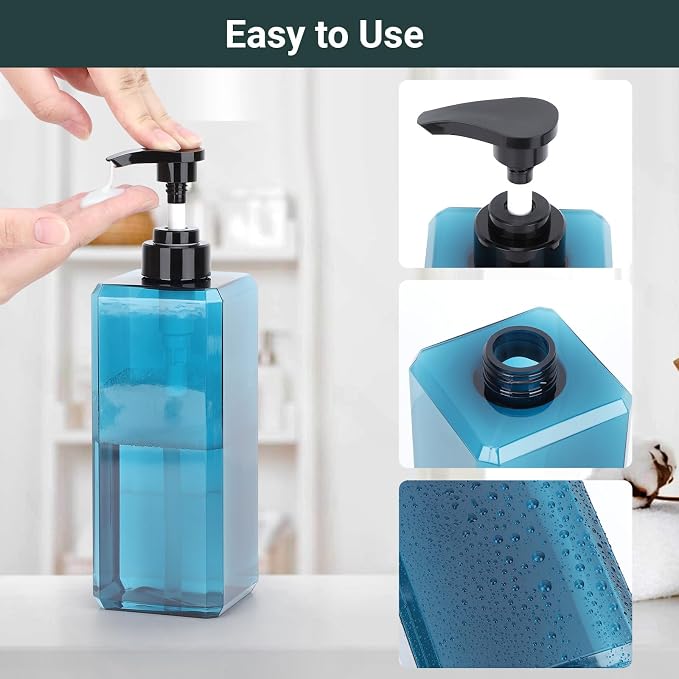 Suream Soap and Lotion Dispenser Set, 27oz/800ml Blue Shampoo and Conditioner - Image 3