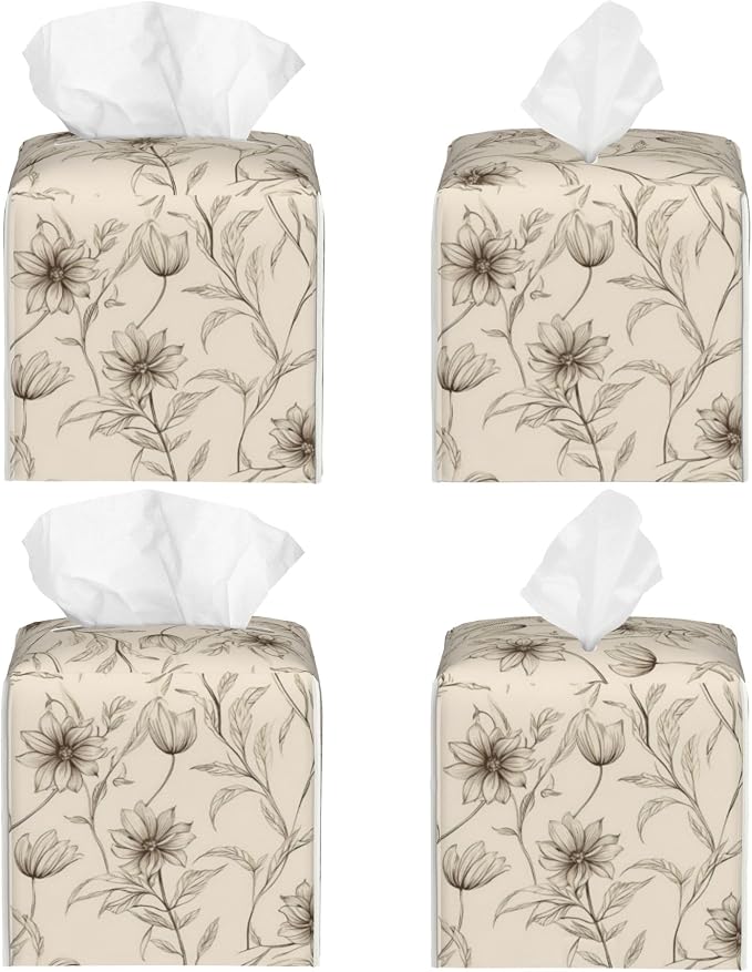Boho Minimalist Flowers Tissue Box Cover Square, Abstract Line Floral Tissue - Image 2
