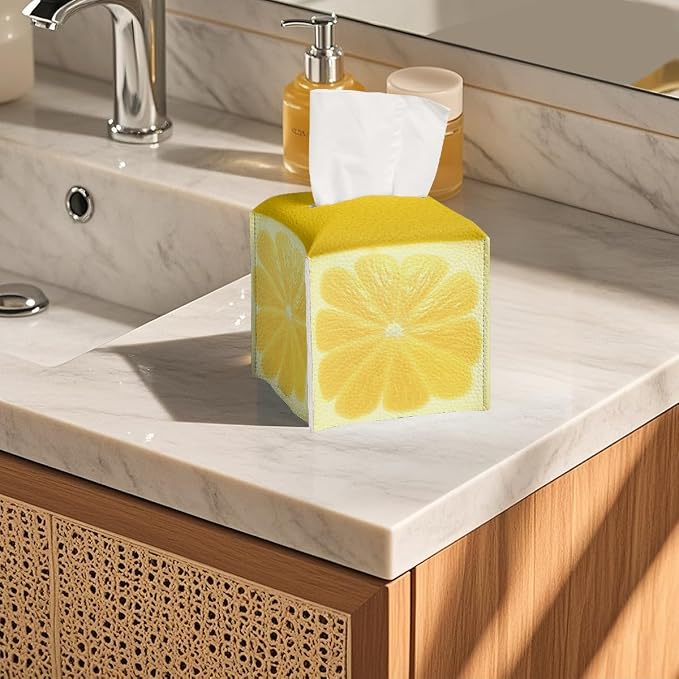 Cute Fruit Tissue Box Cover Funny Yellow Lemon Leather Tissue Box Holder Square - Image 5