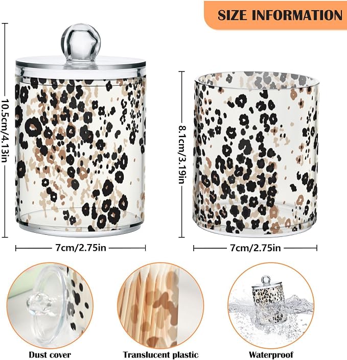 4 Pack Qtip Holder Dispenser Brown Floral Leopard Print Cotton Ball Cotton Swab - Image 4