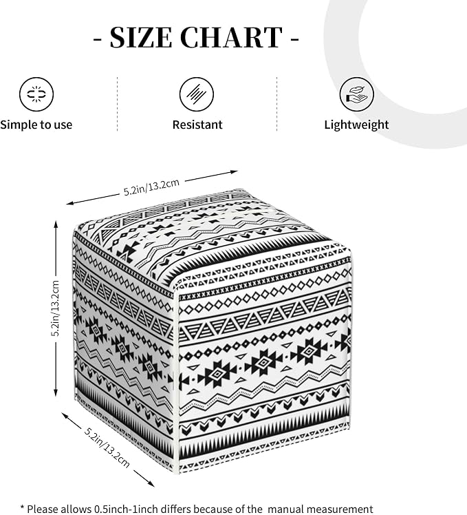 Boho Black White Geometric Tissue Box Cover Square, Abstract Tribal Symbol - Image 4