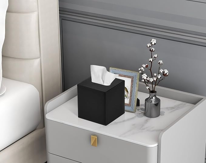 Tissue Box Cover Square PU Leather Facial Tissue Box Holder - Image 4