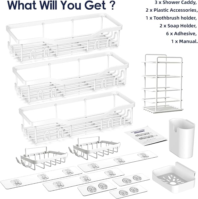 Shower Caddy Adhesive Shower Organizer 8-Pack, Rustproof Stainless Steel - Image 8