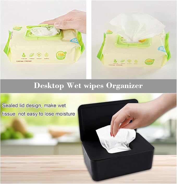 Cuayaes Black Tissue Box Cover, Refillable Baby Wipes Dispenser - Image 3