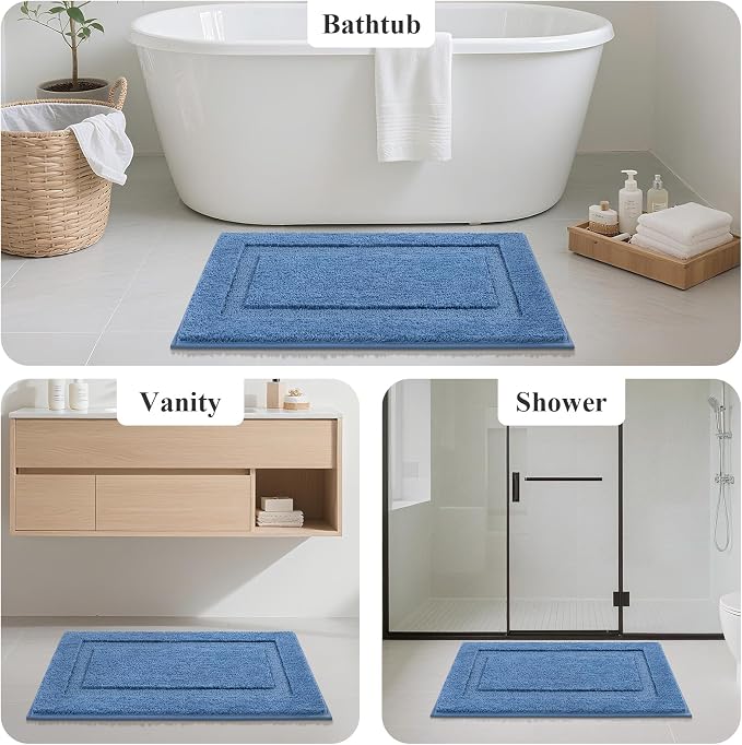 SHACOS Blue Bathroom Rugs Sets 3 Piece, Soft Fluffy Water Absorbent Bathroom - Image 8