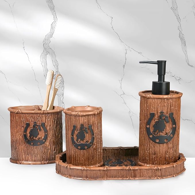 Bathroom Accessory Sets 4PCS Bathroom Accessories Set Complete Western Rustic - Image 8