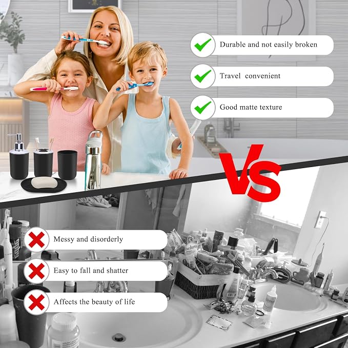 4 Piece Bathroom Accessories Set, Plastic Bathroom Accessory Set, Toothbrush - Image 6