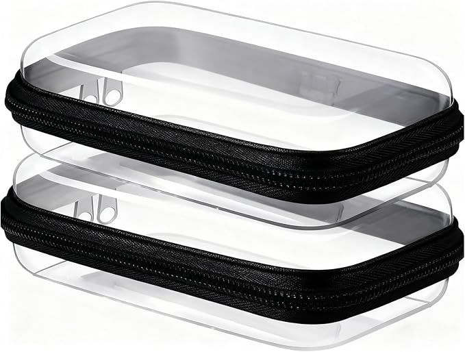 2PC Black Small Clear Hard Shell Zipper Case, Double Zippers Plastic Storage Box by Unknown