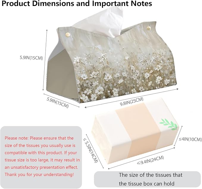 Spring Floral Leather Tissue Box Cover Rectangle, Wildflower Toilet Paper Box - Image 7