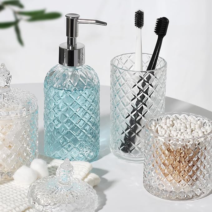 Bathroom Accessories Set, 4 Pack Clear Glass Bath Accessory Sets Complete - Image 5