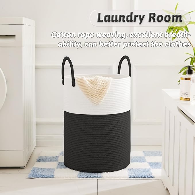 Laundry Basket, Woven Cotton Rope Laundry Hamper, 80L - Image 2
