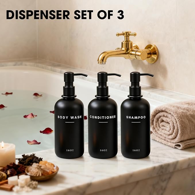 Set of 3 Shampoo and Conditioner Dispenser Stainless Steel Pump Head - 16oz - Image 3