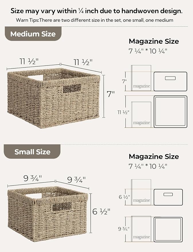 StorageWorks Wicker Storage Baskets, Handwoven Seagrass Basket - Image 2