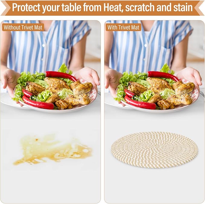 Trivet Mats Set for Hot Dishes, 5 Heat Resistant Pot Holders for Kitchen - Image 5