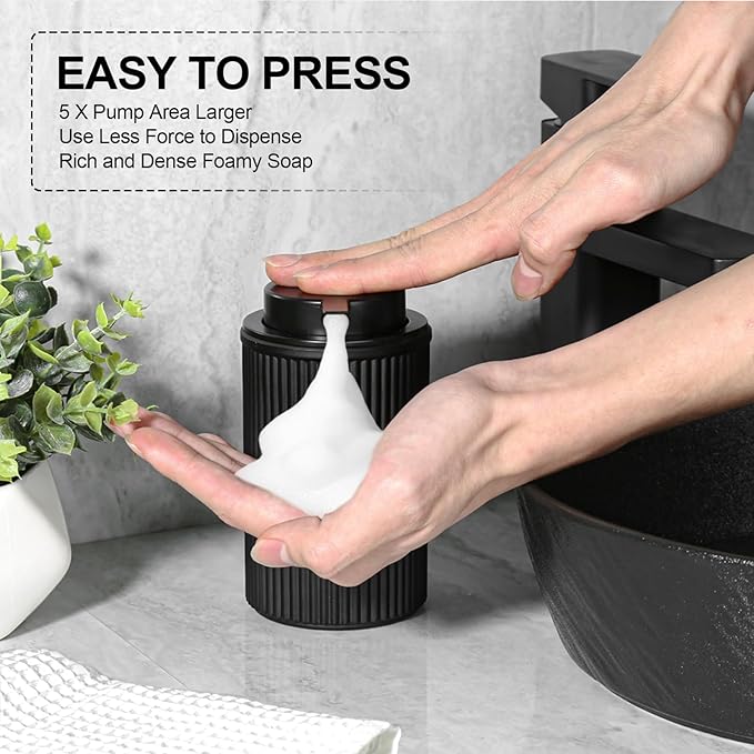 Matte Black Foaming Soap Dispenser, Ribbed Glass Foam Hand Soap Dispenser - Image 3