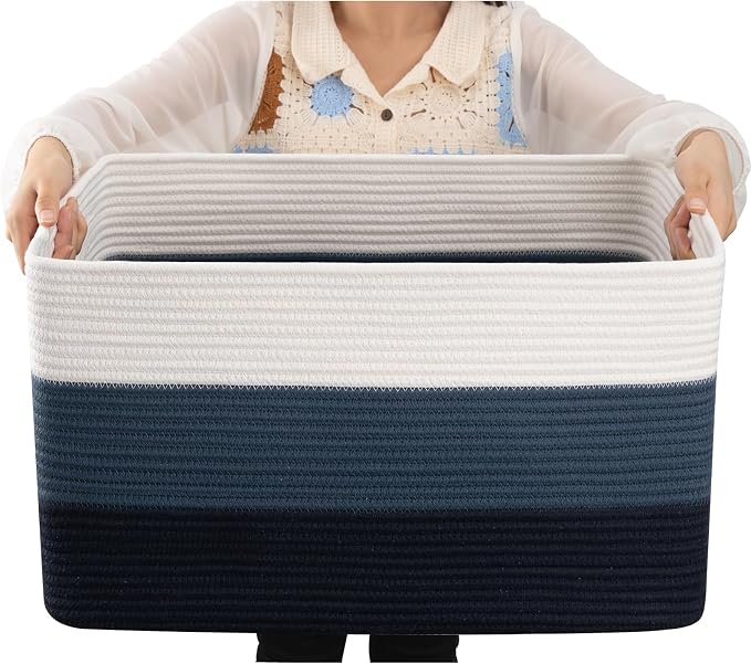 OIAHOMY Large Blanket Basket, 22”x17”x12” Rectangle Woven Baskets, Nursery by MasterofSpaceOptimization