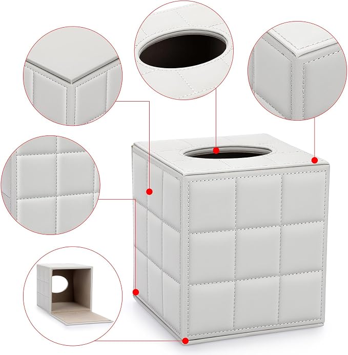 Sumnacon Tissue Box Cover Square Tissue Box Stylish PU Tissue Box Holder - Image 4