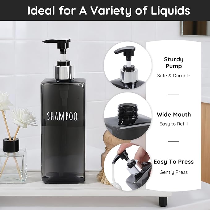 Segbeauty 16.9oz Empty Black Hand Soap Dispensers, Refillable Square Pump - Image 4