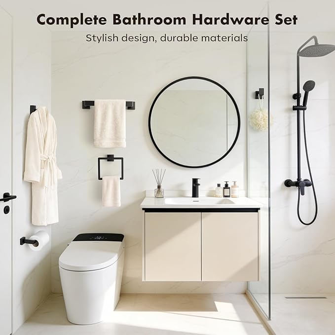 Bathroom Accessories Towel Bar Set: 10 Pieces Matte Black Bathroom Hardware - Image 7