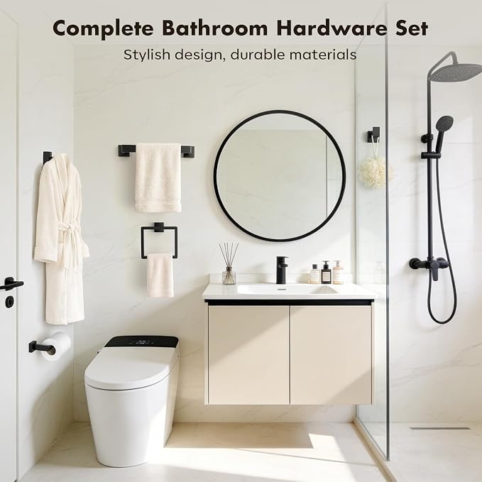 5-Pieces Matte Black Bathroom Hardware Accessories Set, SUS304 Stainless Steel - Image 7