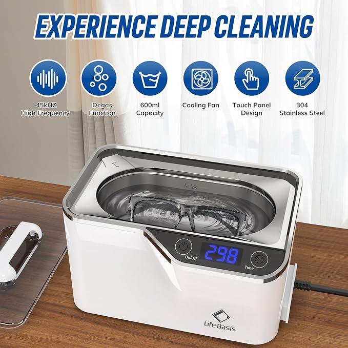 LifeBasis Ultrasonic Jewelry Cleaner, Professional 45kHz Ultrasonic Cleaner - Image 2