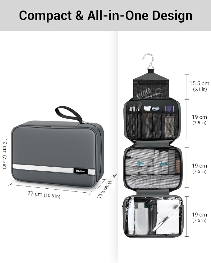 Maliton Toiletry Bag for Men & Women Travel Toiletry Bag Hanging Toiletry Bag - Image 3