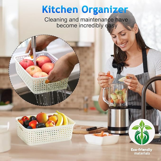 White Plastic Basket, 8 Pack Home Organization and Storage Baskets - Image 8