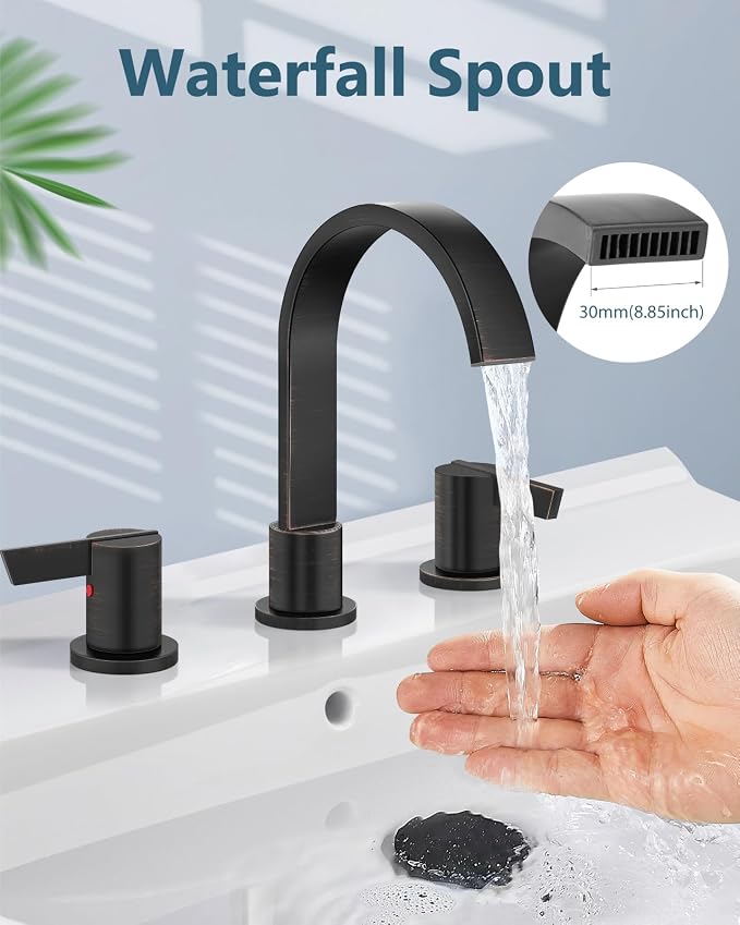 Aolemi Bathroom Faucets 3 Hole, 8 Inch Widespread Waterfall Bathroom Sink Faucet - Image 2