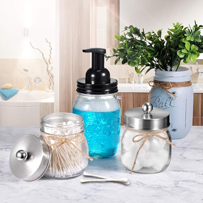 SheeChung Small Mason Jar, Glass Qtip Holder, Apothecary Jars - Image 5