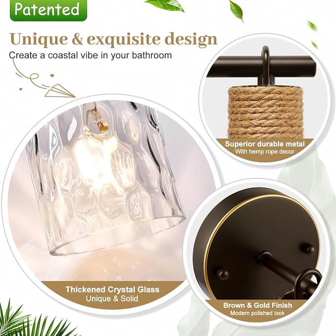 Set of 2 Wall Sconces for Bathroom, Coastal Modern Vanity Lights - Image 3