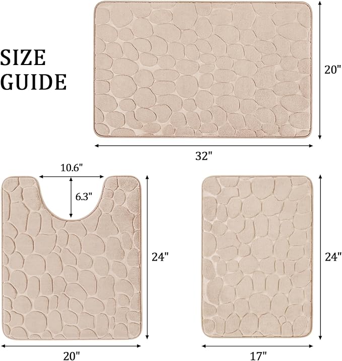 YIHOUSE Bathroom Rugs Mat Set 3 Piece Khaki, Memory Foam Bath Mats Sets - Image 2