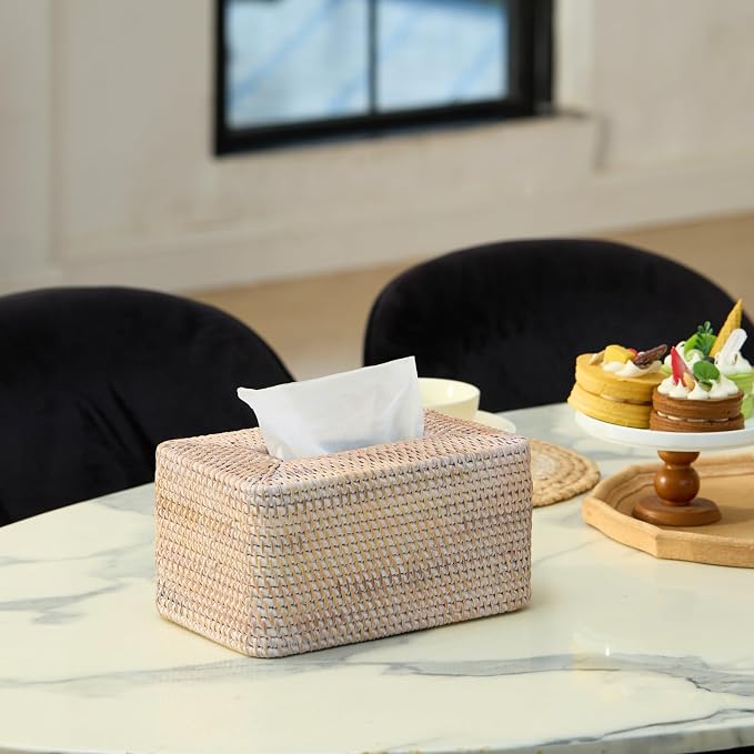 YANGQIHOME Rattan Tissue Box Cover, Rectangle Wicker Tissue Box Holder - Image 2