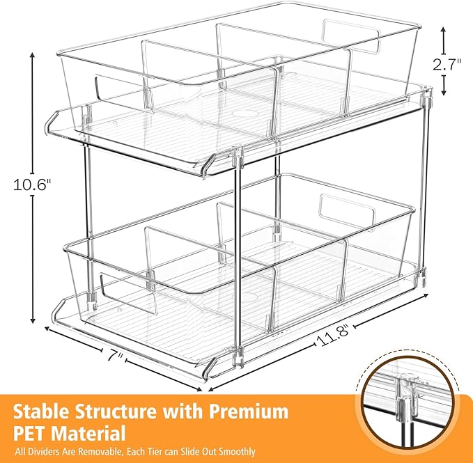 Pull-Out Home Organizers, 2 Tier Clear Bathroom Organizer - Image 2