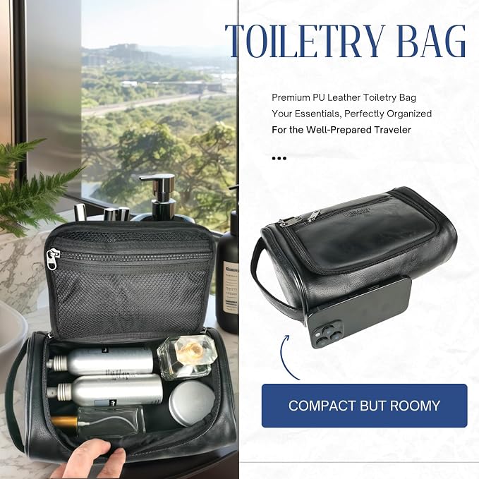 Mens Toiletry Bag, Compact Dopp Kit - Image 2
