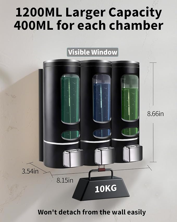 Shampoo and Conditioner Dispenser - 1200ML Wall-Mounted Shower Shampoo - Image 2