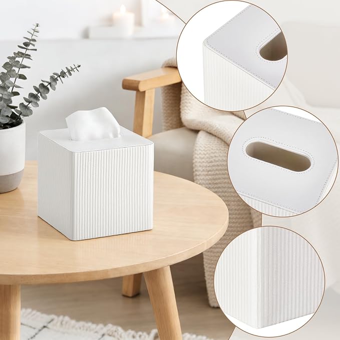 Mkono Tissue Box Cover PU Leather Square Tissue Box Holder - Image 5