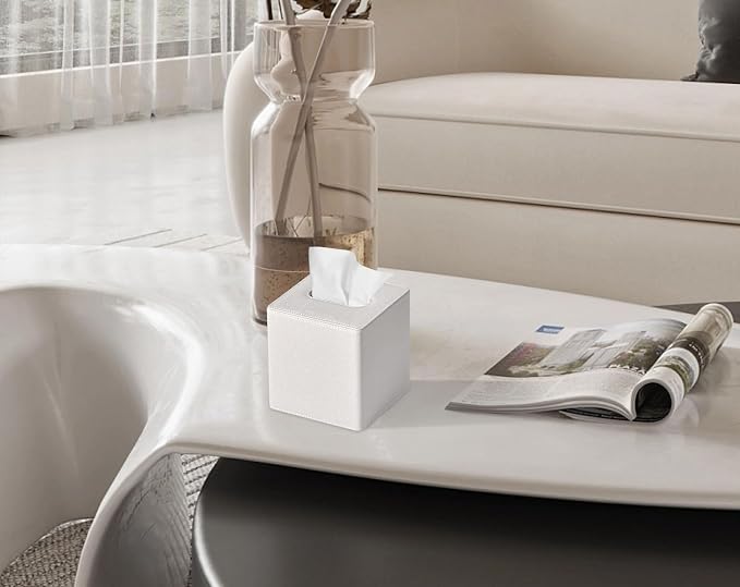 Tissue Box Cover Square PU Leather Facial Tissue Box Holder - Image 2