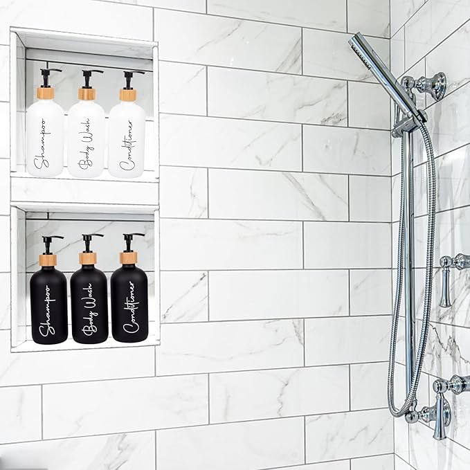 Glass Shampoo and Conditioner Pump Bottles Soap Dispenser Bamboo Pump Head - Image 7