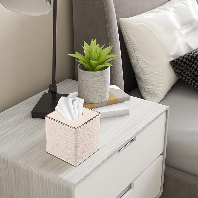 Tissue Box Cover, PU Leather Tissue Box Holder Square Box Covers - Image 3