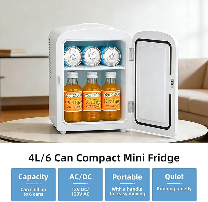 Antarctic Star 4L/6 Can Portable Mini Fridge, Personal Compact Refrigerator - Image 2
