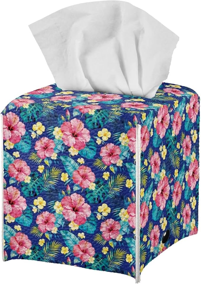 Tropical Flowers Tissue Box Cover, PU Leather Square Tissue Holder - Image 2