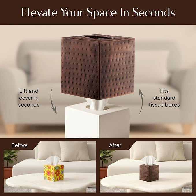 Monarch Abode Tissue Box Cover Square – Hand Hammered Antique Copper Metal - Image 6