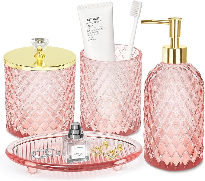 Jenseits Diamond Glass Bathroom Accessories Set 4 Pcs by Jenseits