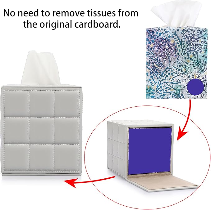 Sumnacon Tissue Box Cover Square Tissue Box Stylish PU Tissue Box Holder - Image 6