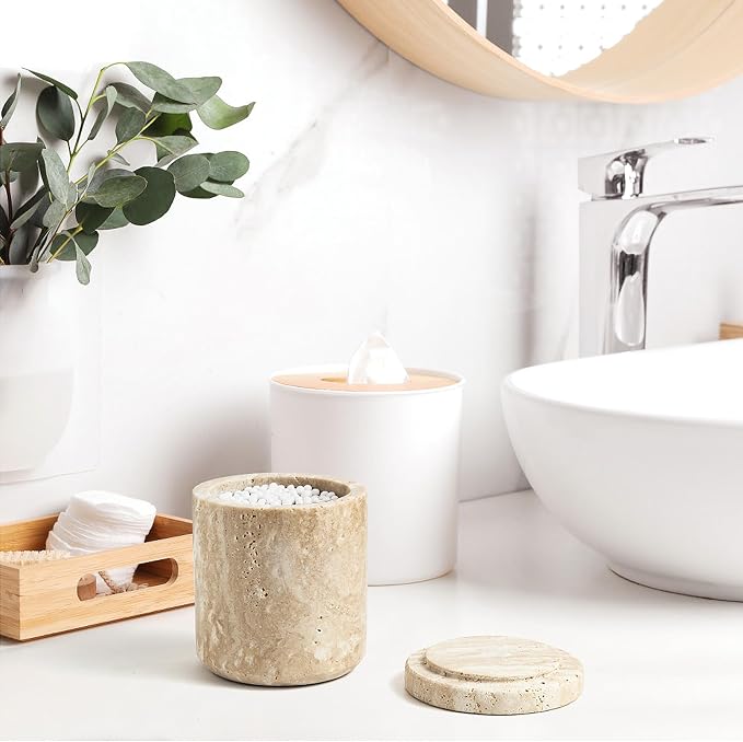 WORHE Travertine Qtip Holder Dispenser - Image 4