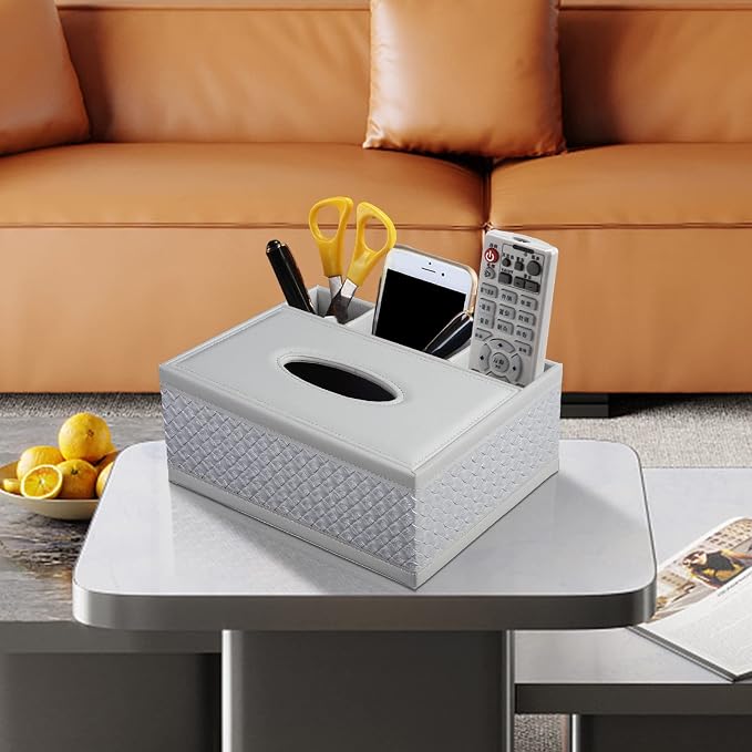 Tissue Box Cover Rectangle White Kleenex Box Holder PU Leather Facial Tissue - Image 8